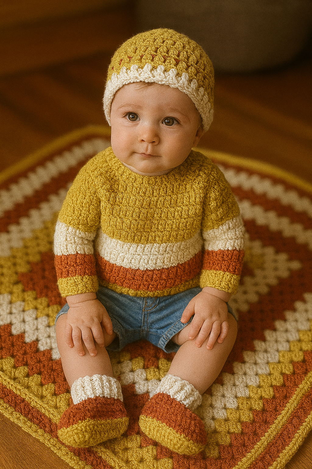 Autumn Glow Baby Crochet Set – Blanket • Sweater • Baby hat• Booties