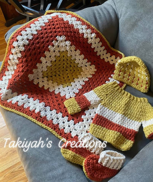 Autumn Glow Baby Crochet Set – Blanket • Sweater • Baby hat• Booties