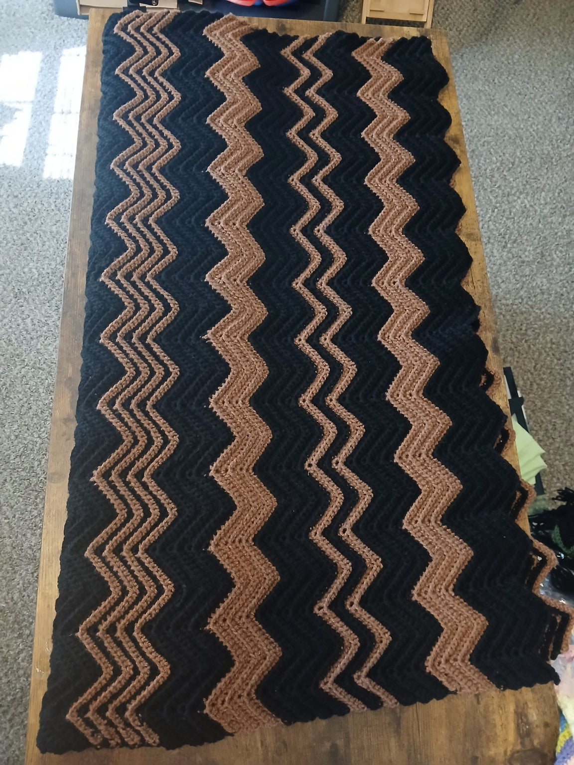 Mocha Wave Chevron Crochet Blanket