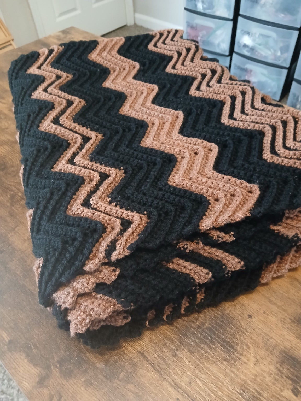 Mocha Wave Chevron Crochet Blanket