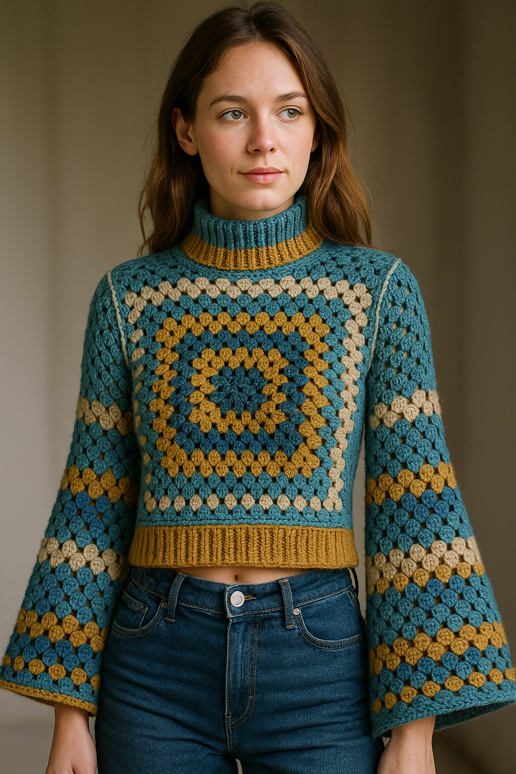 Granny Blossom Bell Sleeve Crochet Top