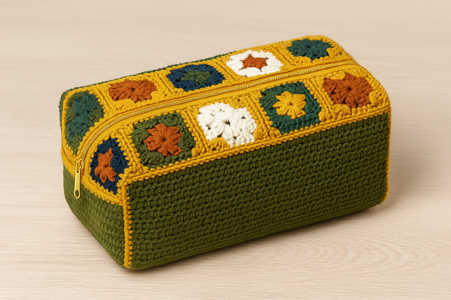 Granny Square Cosmetic Bag – Handmade Crochet Beauty Pouch